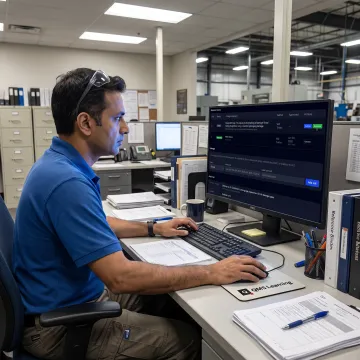 Engineer using QMS software for audit evidence