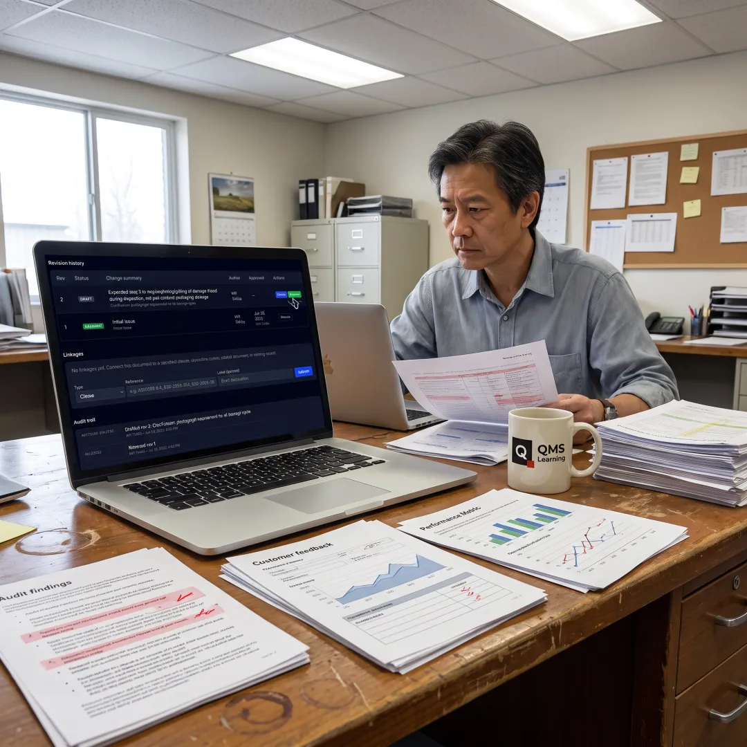 Manager preparing management review documentation