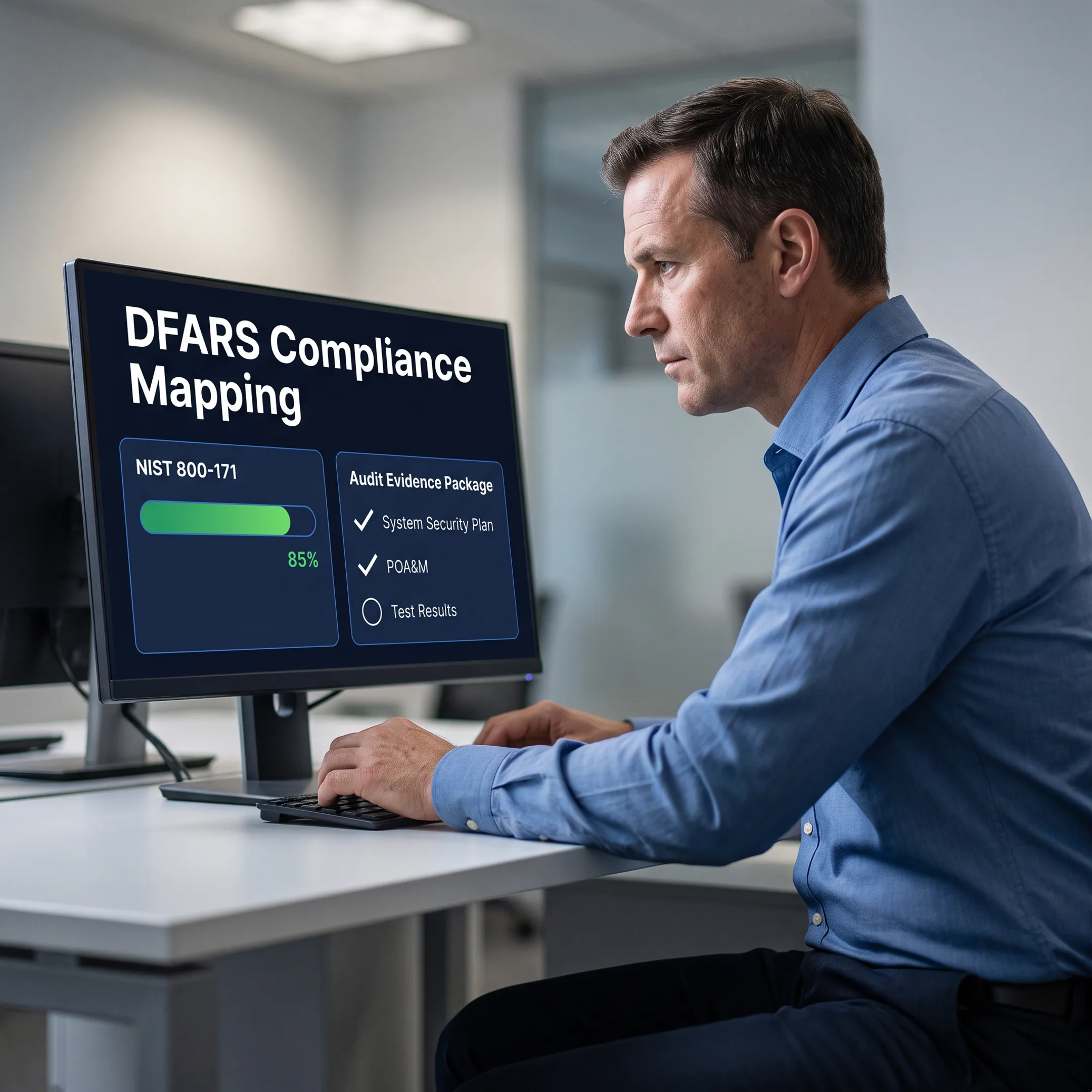 Compliance manager using an AI workbench to prepare DFARS evidence