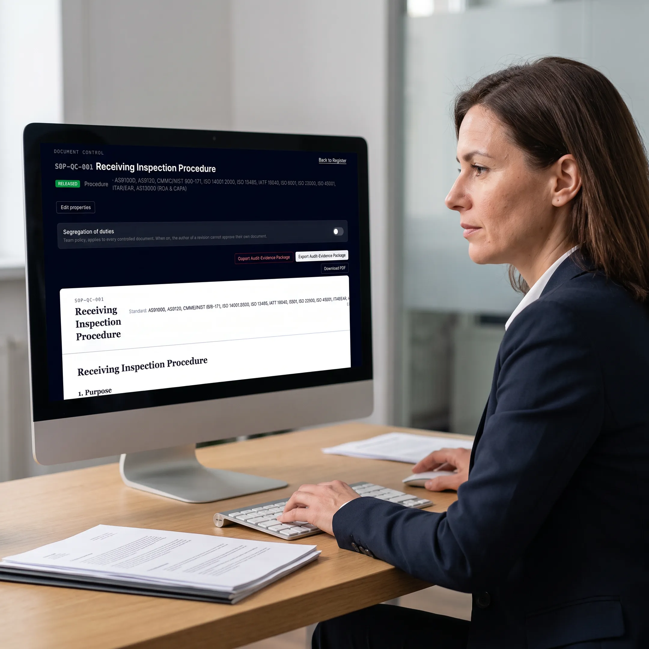Quality manager using an AI workbench to organize medical device QMS evidence