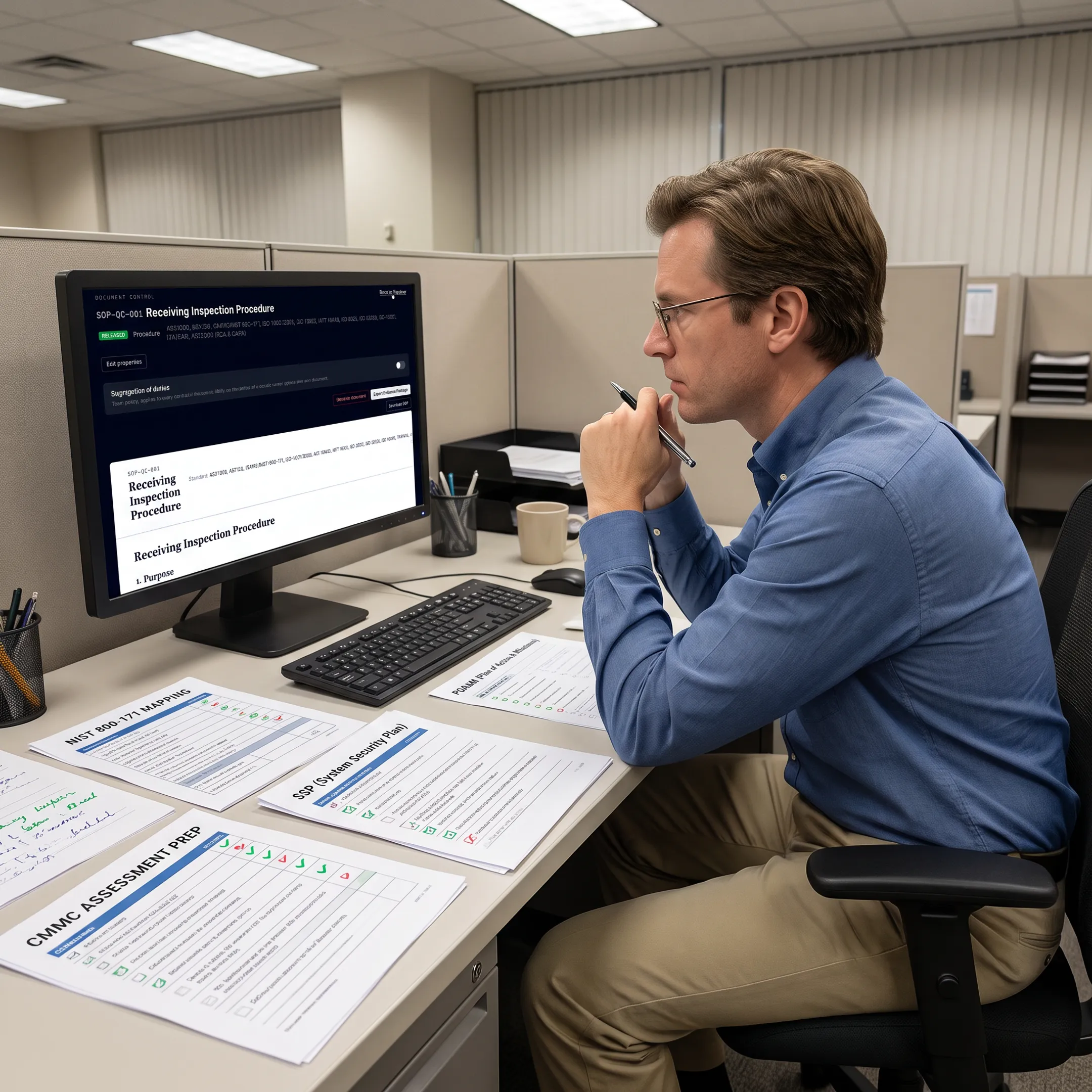Compliance professional building a System Security Plan with cybersecurity controls