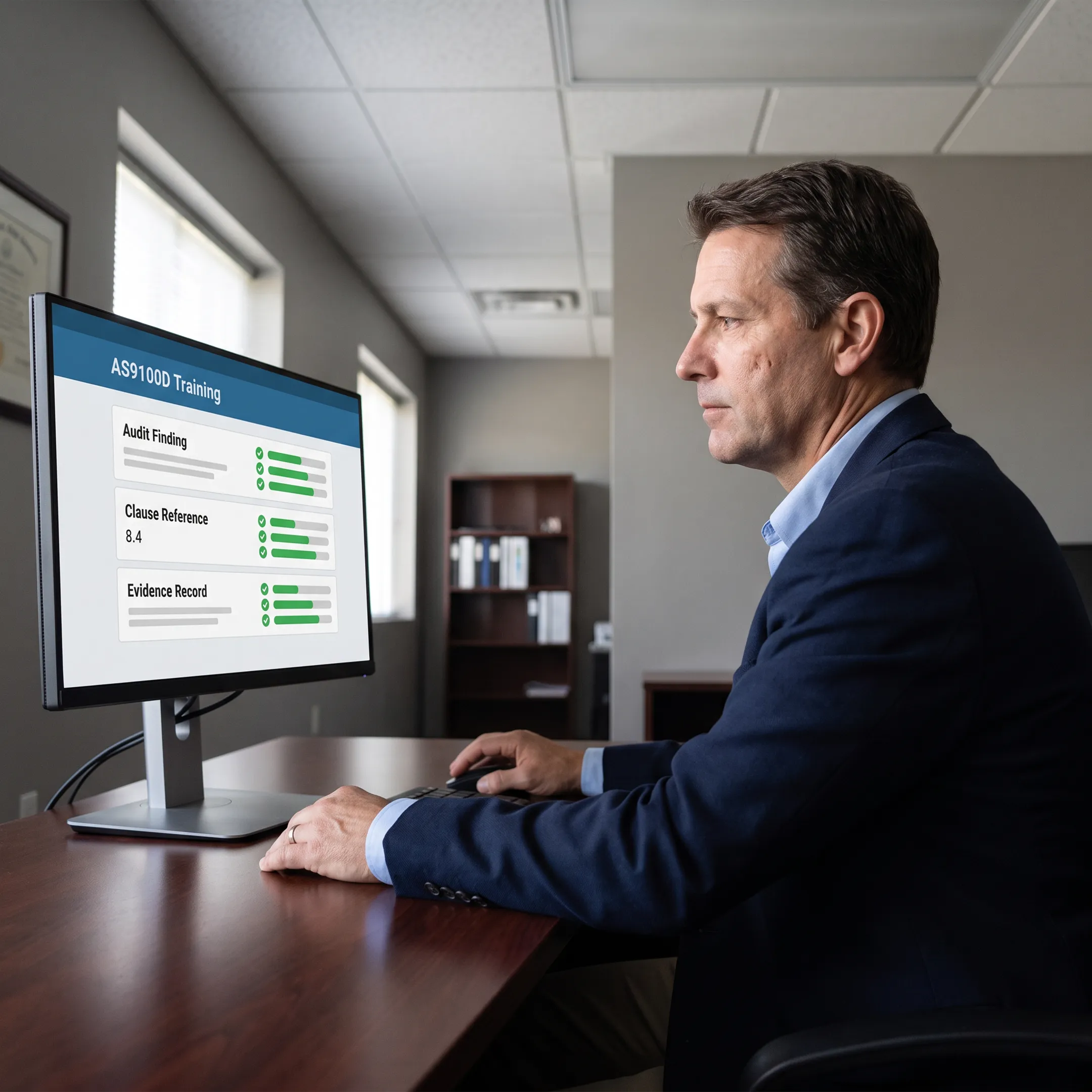 Aerospace auditor using online AS9100D training with audit evidence tools