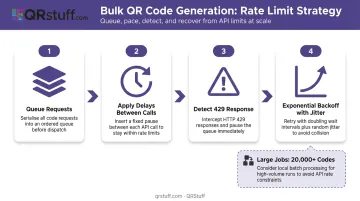QR code batch processing strategy with rate limit and exponential backoff workflow