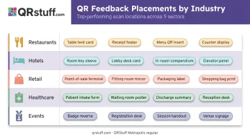 QR feedback code best placement locations by industry comparison table infographic