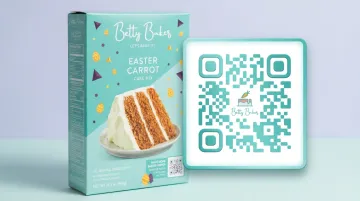 Branded QR code on product packaging linking to digital brand experience