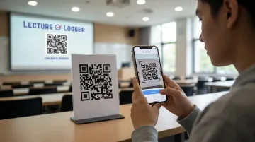 Student scanning QR code for digital attendance check-in on smartphone