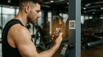 QR code attached to gym equipment linking to instructional tutorial video