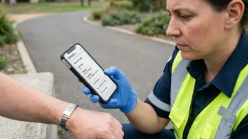 First responder scanning QR medical ID bracelet on patient wrist for emergency information