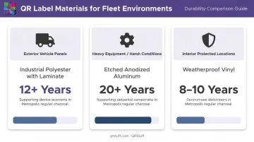 Fleet QR code label materials comparison by placement environment and lifespan