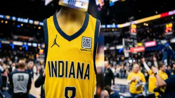 Indiana Pacers jersey QR patch worn by player during NBA game