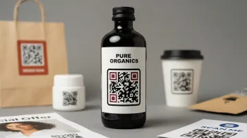 Custom-designed branded QR code printed on marketing collateral for print campaign