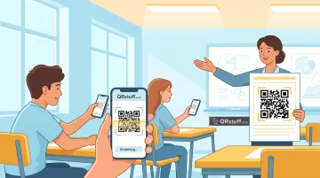 Teacher using QR code on printed worksheet to redirect students to digital classroom content
