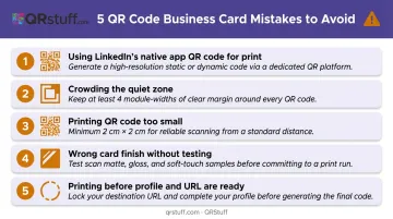 5 common LinkedIn QR code business card mistakes to avoid infographic
