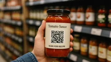 Product label QR code on food and beverage packaging with clear call-to-action