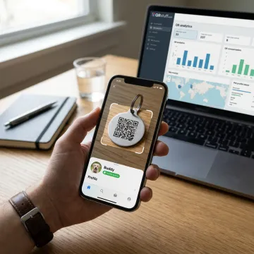 Phone scanning QR code on dog tag
