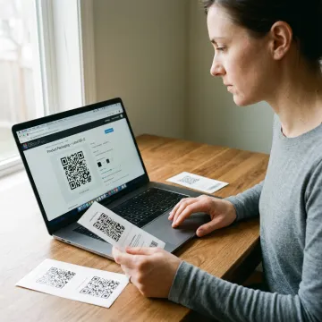 Designer preparing QR code labels for print