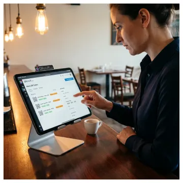 Restaurant manager updating a digital menu dashboard