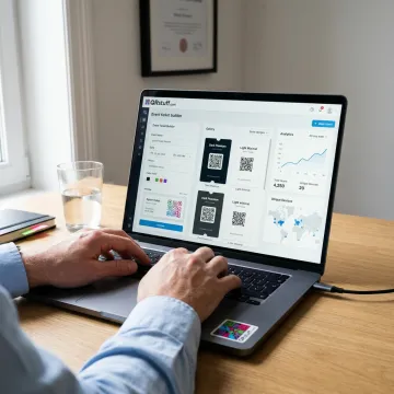 QR ticket creation workflow on a laptop