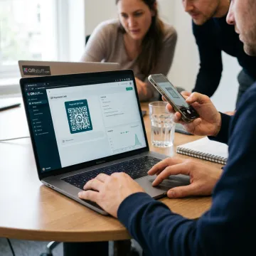 Payment QR code creation workflow on a laptop