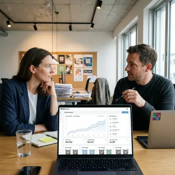 Team reviewing cinema QR campaign analytics