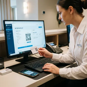 Hotel staff creating WiFi QR signs