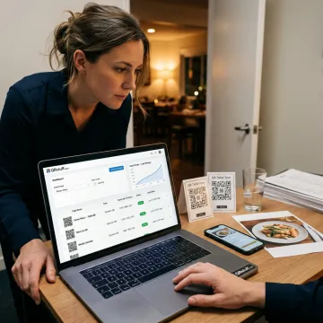 Restaurant staff updating a digital QR menu dashboard