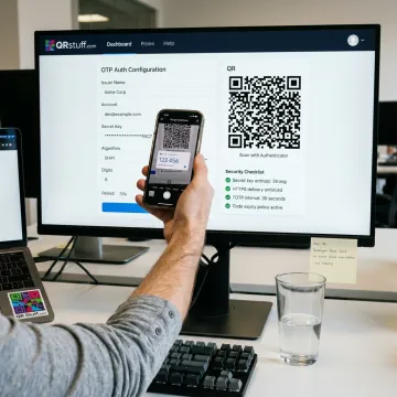 2FA QR code generation workflow with authenticator testing