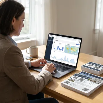 Agent reviewing QR code analytics for a property sign
