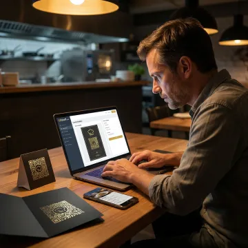 Restaurant owner creating a digital menu QR code