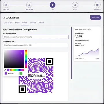 Branded app download QR code dashboard