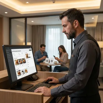 Hotel staff managing a digital QR room service menu