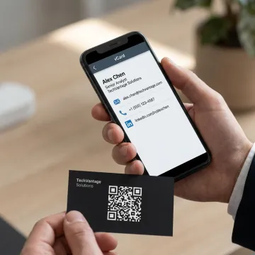 Professional scanning a black QR business card