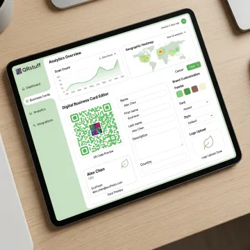 QRStuff digital business card dashboard with analytics