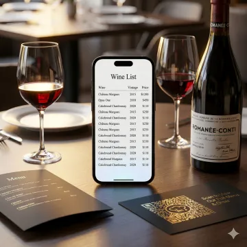 Digital wine menu displayed on a phone