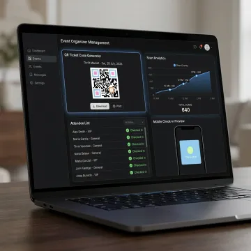 Event QR ticketing dashboard with attendee scan analytics