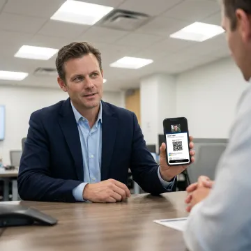 Professional sharing a digital business card QR code