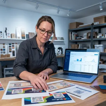 Designer preparing QR code bottle labels