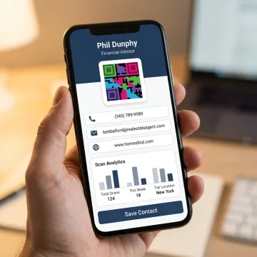 Digital business card profile with QR code