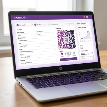 Person customizing a vCard QR code on a laptop