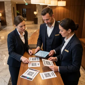 Hotel team planning QR code guest touchpoints