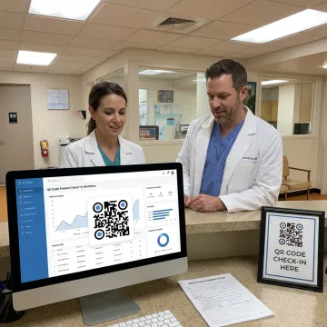 Healthcare team reviewing QR check-in workflow