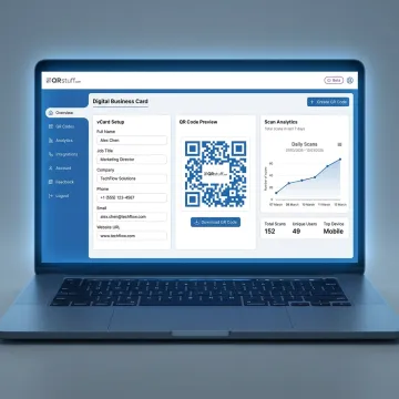 Digital business card setup dashboard with QR code
