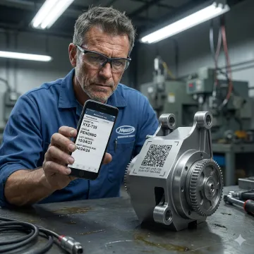 Worker scanning a QR asset tag on equipment