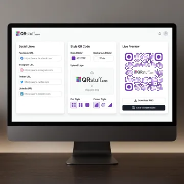 QR code dashboard creating a social media code
