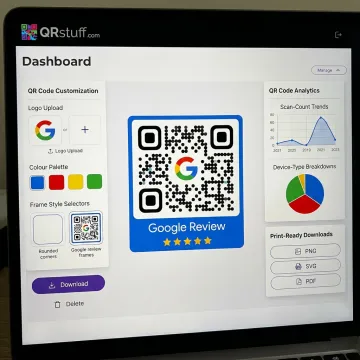 QR code dashboard for Google reviews