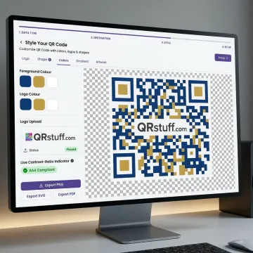 QR code customization workflow on a laptop