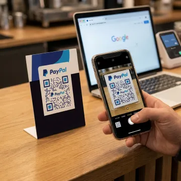 Person testing a PayPal payment QR code on a phone