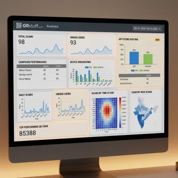 Marketer reviewing QR code app download analytics
