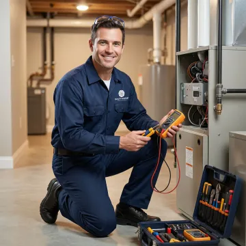 Emergency HVAC technician working on heating system in Peekskill home