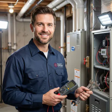 Emergency HVAC technician working on heating system repair in White Plains home